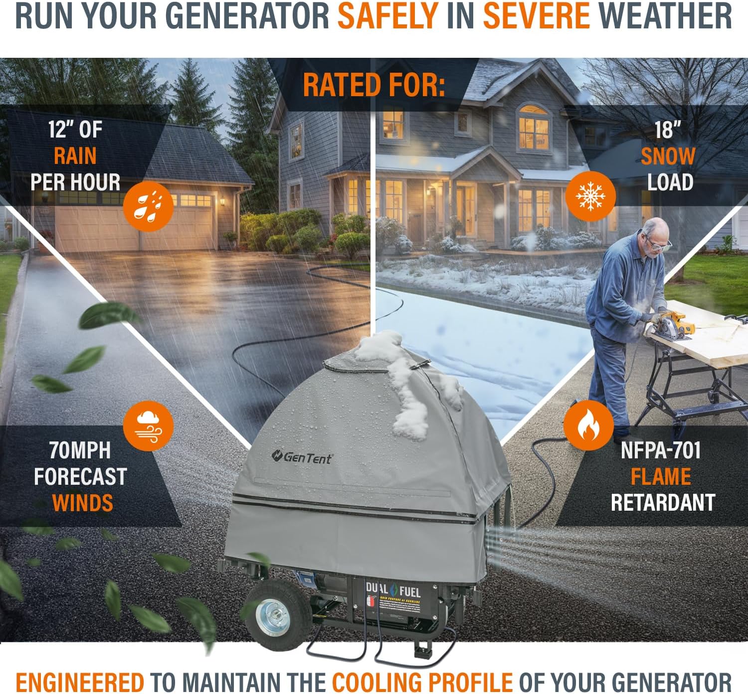 GenTent Open Frame Running Cover - Universal Adapter Kit Generator Tent (Slate, Original - Standard)