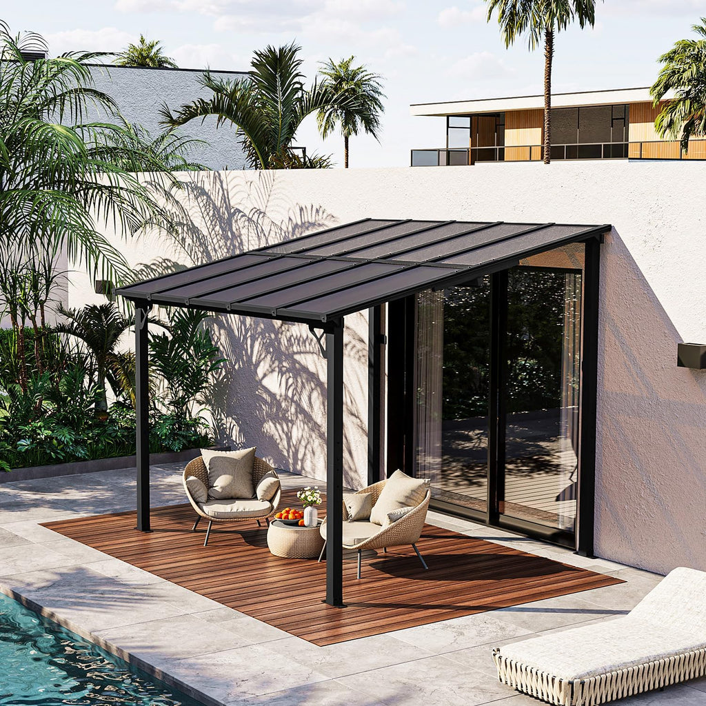 Gazebo for Patio 10' x 8', Gazebo Pergola with Sloped Roof, Large Wall-Mounted Heavy Duty Awnings, for Backyard, Deck, Patio
