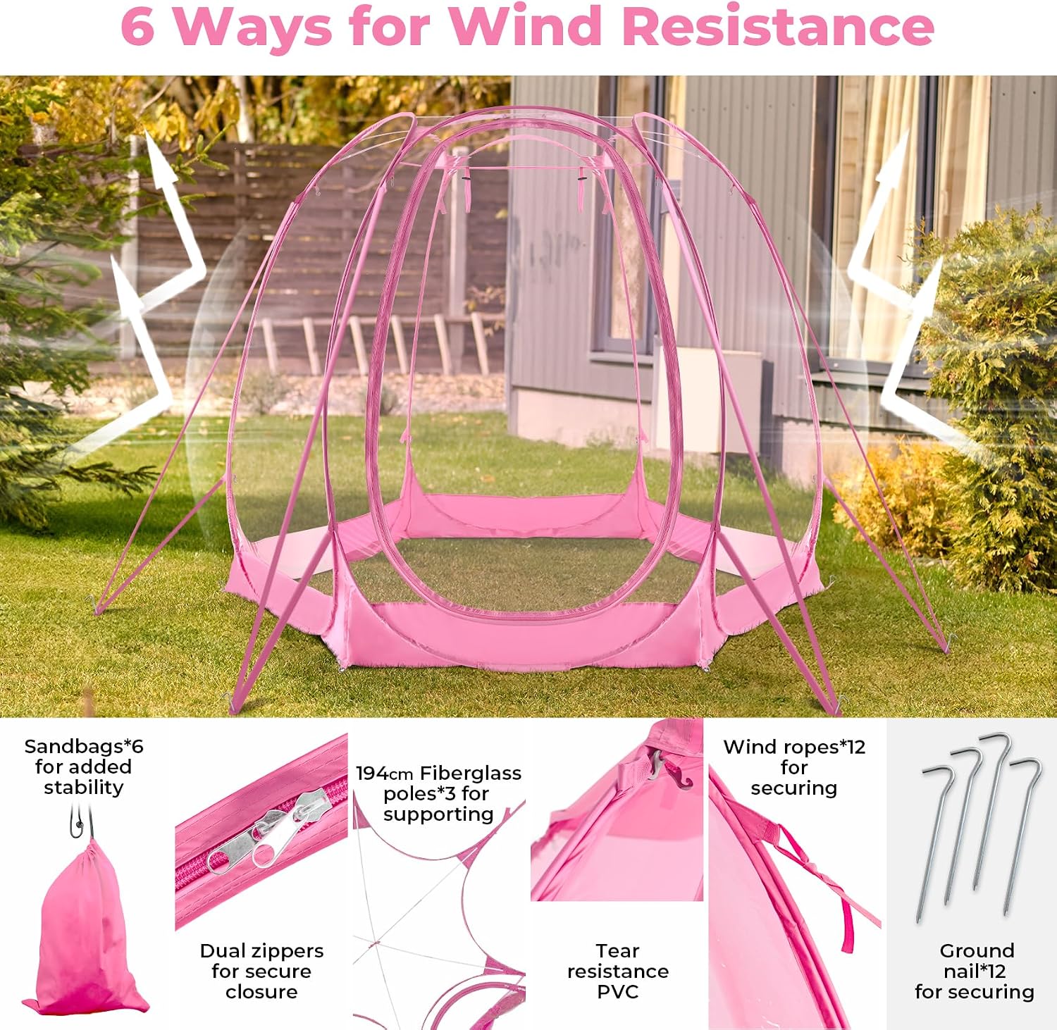 All Weather Proof Pod Pop Up Bubble Tent for 3-8 People, Large Oversize Dome House, Cold Protection Camping Tent, Winter Instant Igloo for Outdoor Activities