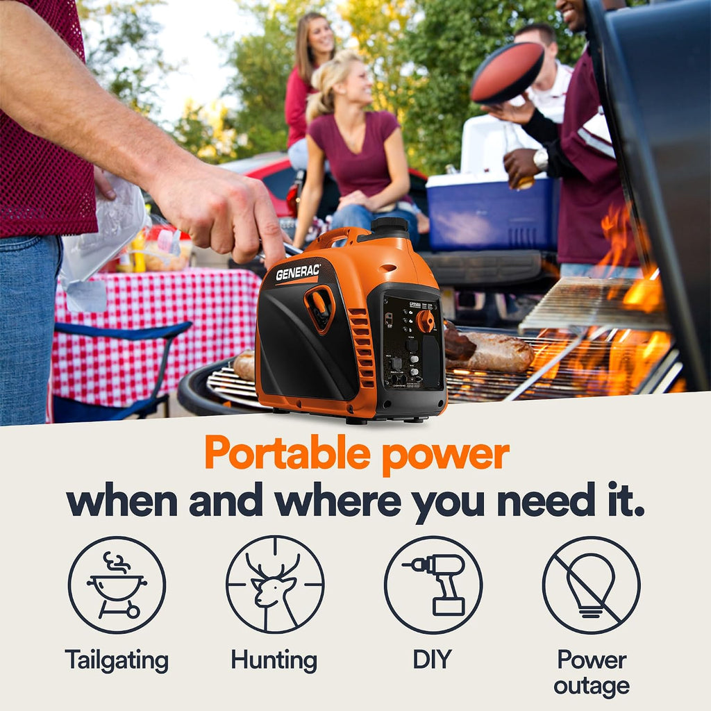 Generac 2,500-Watt Gas Powered Portable Inverter Generator - Lightweight and Compact Design - Produces Clean, Stable Power - Quiet Operation - Great for Home Backup, Camping, and RV Use