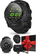 PlayBetter Garmin Instinct 3 AMOLED Tactical 50mm (Black) Rugged Outdoor GPS Smartwatch Gift Box Bundle - Built-in Flashlight HD Screen Protectors, Wall Adapter & Case