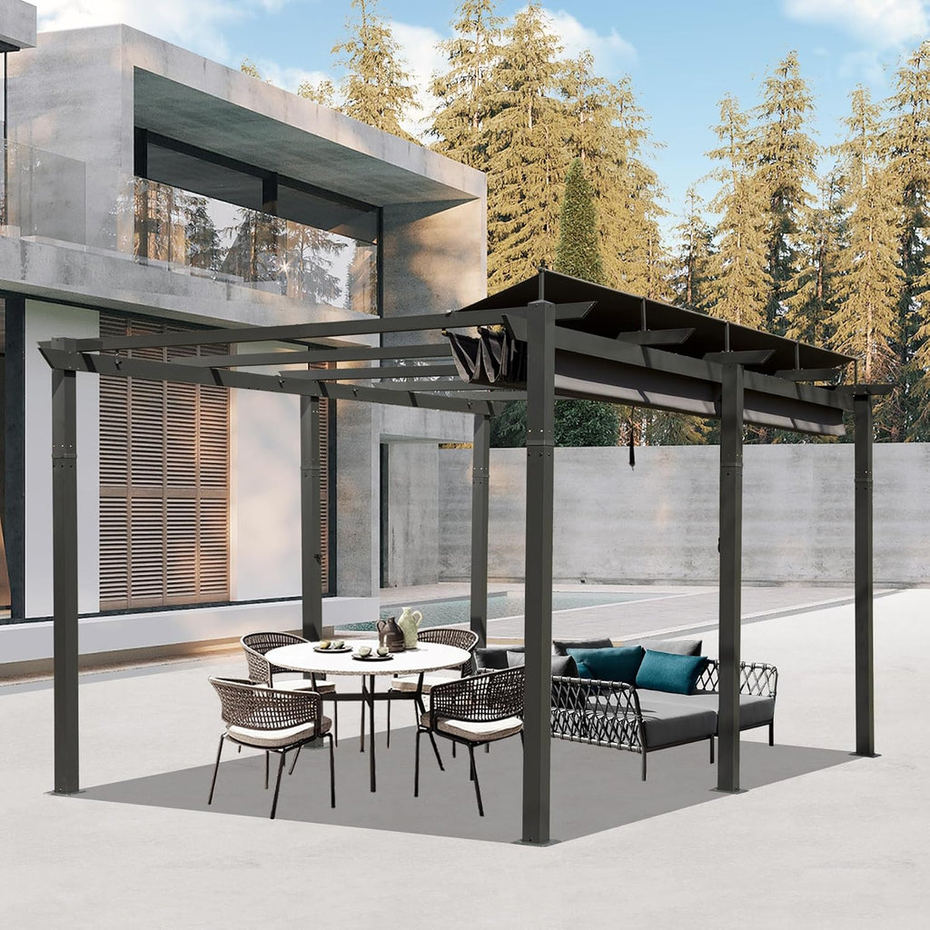 Domi 11x16ft Outdoor Retractable Pergola with Sun Shade Canopy, Pergolas and Gazebos Clearance, Patio Metal Canopy for Deck, Garden, Backyard