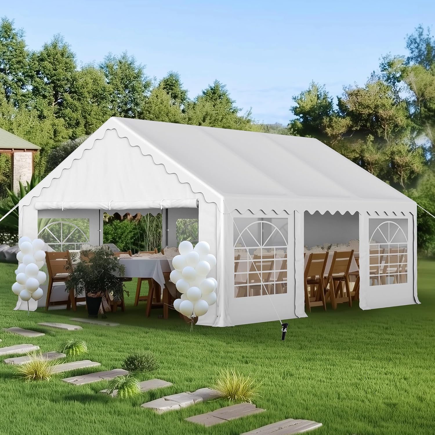 PHI VILLA 16x20 Outdoor Heavy Duty Party Tent, Large Party Canopy Wedding Event Tent with Removable Sidewalls & 3 Storage Bags for Patio Outdoor Garden Events, White