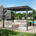 Louvered Pergola 10x10ft, Metal Hardtop Pergola with Adjustable Roof for Sun & Rain Shade, Outdoor Gazebo with Integrated Drainage System, Modern Rustproof Patio Canopy Carport