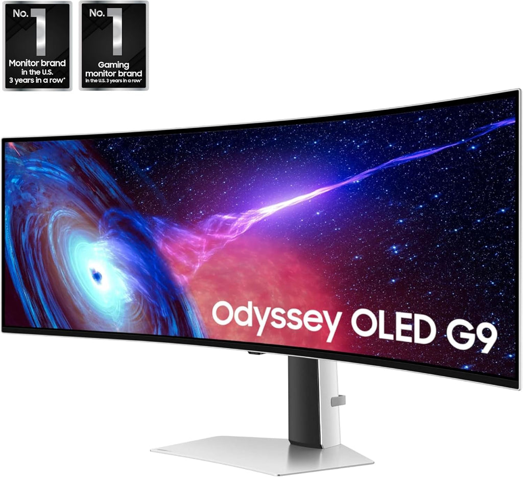 Samsung 49' Odyssey G93SC Series Curved Gaming Monitor, QD-OLED, 240Hz, 0.03ms, DQHD, G-Sync Compatible, FreeSync Premium Pro, Adjustable Stand
