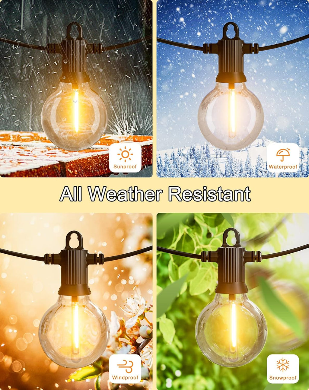 Zuske Outdoor String Lights Waterproof, 240FT Patio Lights with 124 Shatterproof G40 Globe Bulb(4 Spare), Connectable Dimmable Hanging LED String Lights for Outside Backyard Porch Balcony(120FTx2)