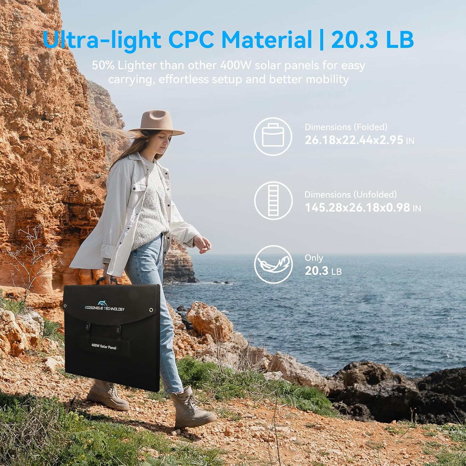 400W Portable Solar Panel for Most Power Stations, Foldable & Lightweight Solar Suitcase with Kickstands, 40V MC4 & Multi-Output for Solar Generators, RVs, Camping, and Outdoor Use