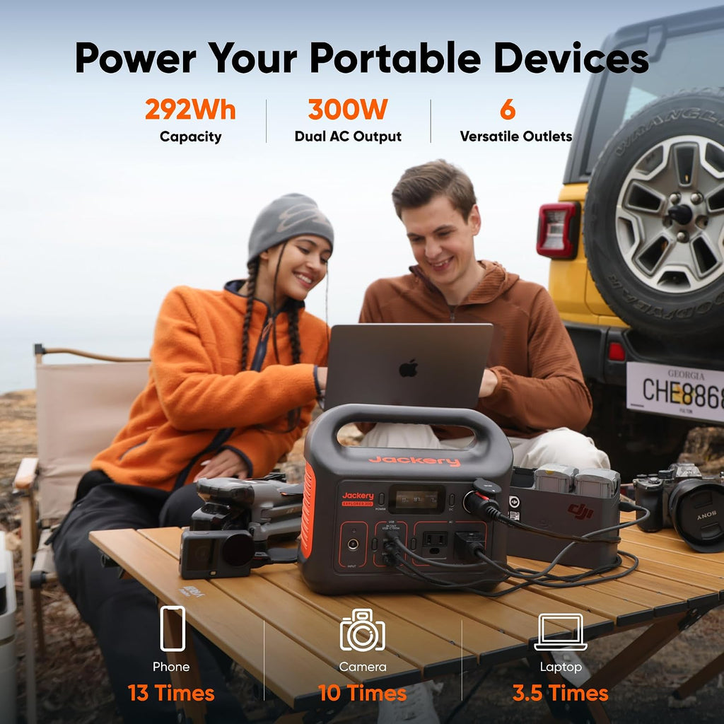 Jackery Solar Generator 300, 292Wh Power Station with 40W Solar Panel, 300W Pure Sine Wave AC Outlet for RV Outdoors Camping Travel Blackout
