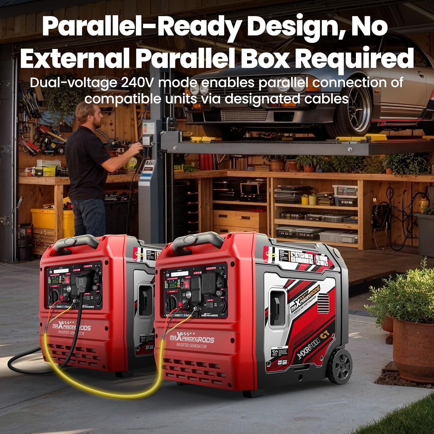 maXpeedingrods 6000 Watt Portable Inverter Generator with Bluetooth® App Remote Control, with Electric Start, Dual Voltage Output with Wheels and Telescopic Handle for Garden, RV Trips, Home Backup