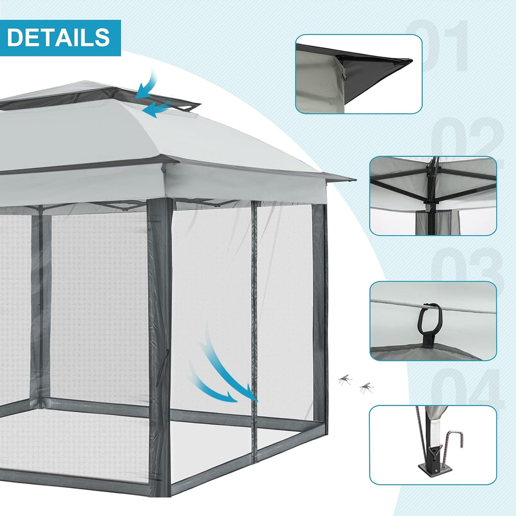 EAGLE PEAK 11x11 Pop Up Gazebo with Mesh Netting, Easy Up Screened Canopy for Patio and Backyard, Easy Set up Outdoor Gazebo (Gray)
