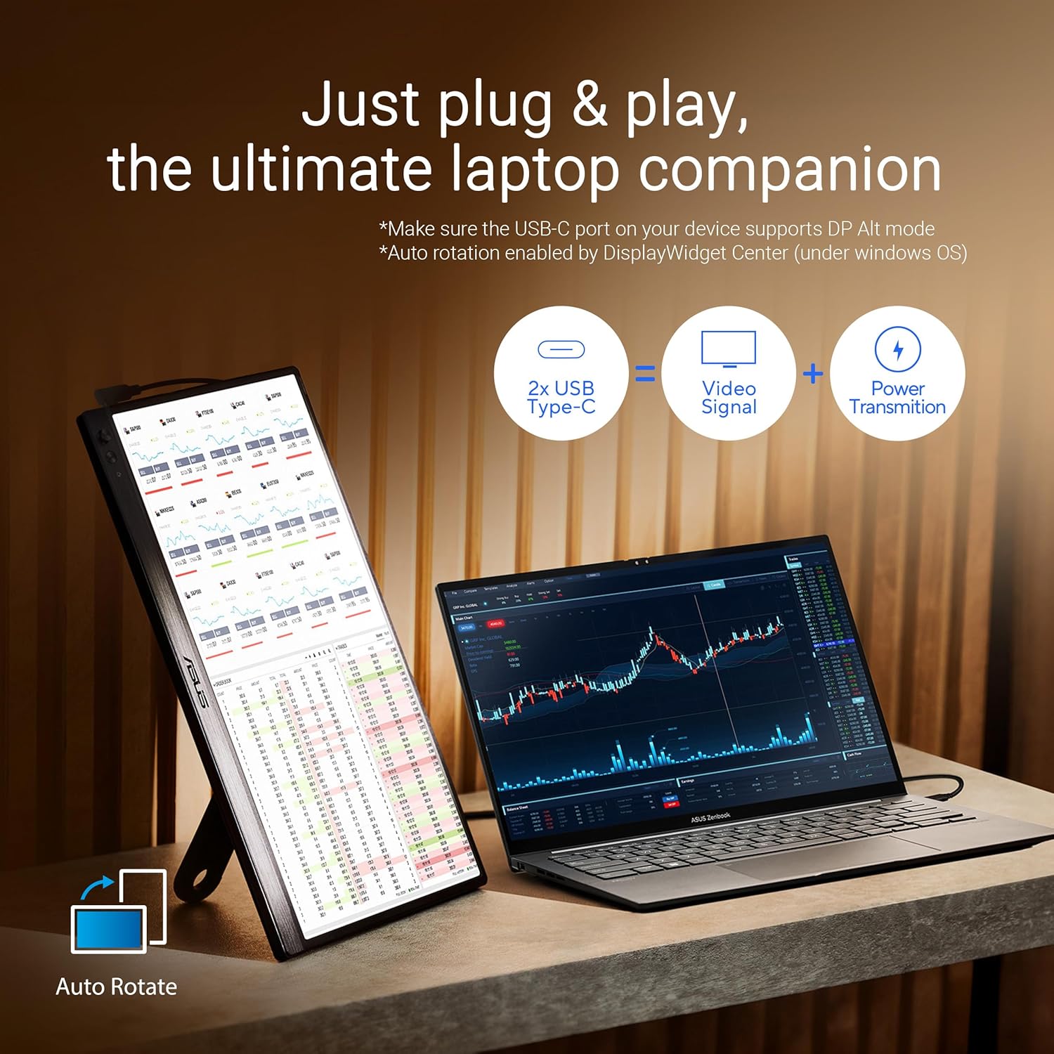 ASUS ZenScreen 15.6' Portable Monitor for Laptop (MB169CK) - Dual USB-C, Mini-HDMI, Plug & Play External Screen for Travel Dual Setup, Full HD, IPS, Anti-Glare Surface, 360° Kickstand, 3yr Warranty