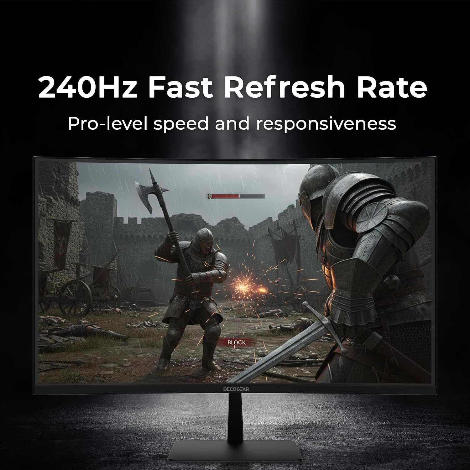 Deco Gear 27' 240Hz Curved Gaming Monitor, 1500R VA, FHD 1080p, HDR, 99% sRGB, Premium Adaptive-Sync, 5ms OD, HDMI & DisplayPort, FPS/RTS Modes, PC & Console Compatible, American Seller