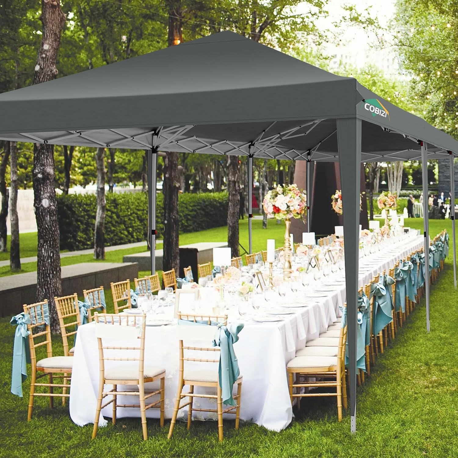 COBIZI 10x30 Pop Up Canopy Tent with 8 Sidewalls Party Tents for Parties Weddings Backyard Waterproof Commercial Instant Outdoor Events Tent with Stakes, Ropes,Sandbags（10 x 30 ft Gray