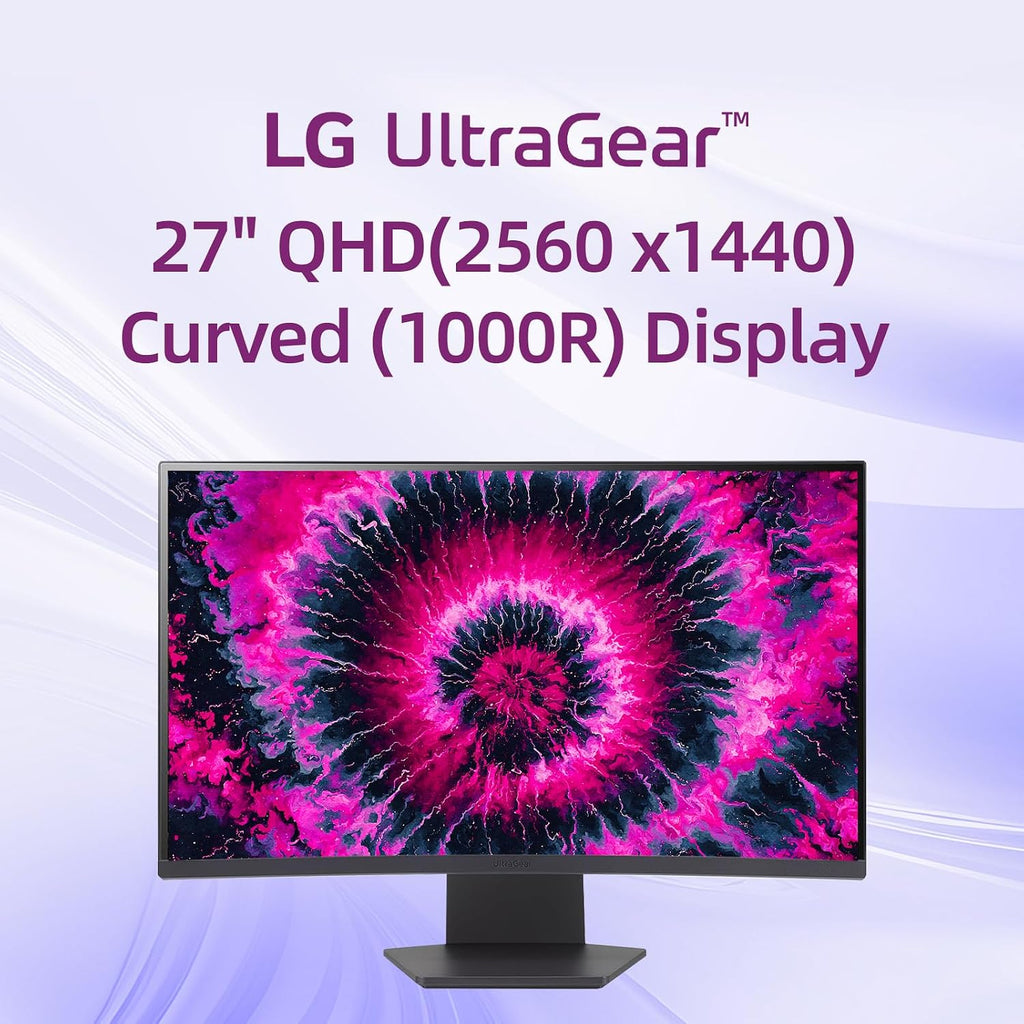 LG 27 Inch QHD Gaming Monitor, Ultragear Curved Display, 180Hz, 1ms, 1000R, AMD FreeSync, HDR10, 99% sRGB, Black Stabilizer, DAS Crosshair FPS Counter, HDMI x2, DisplayPort, Borderless Design, Black