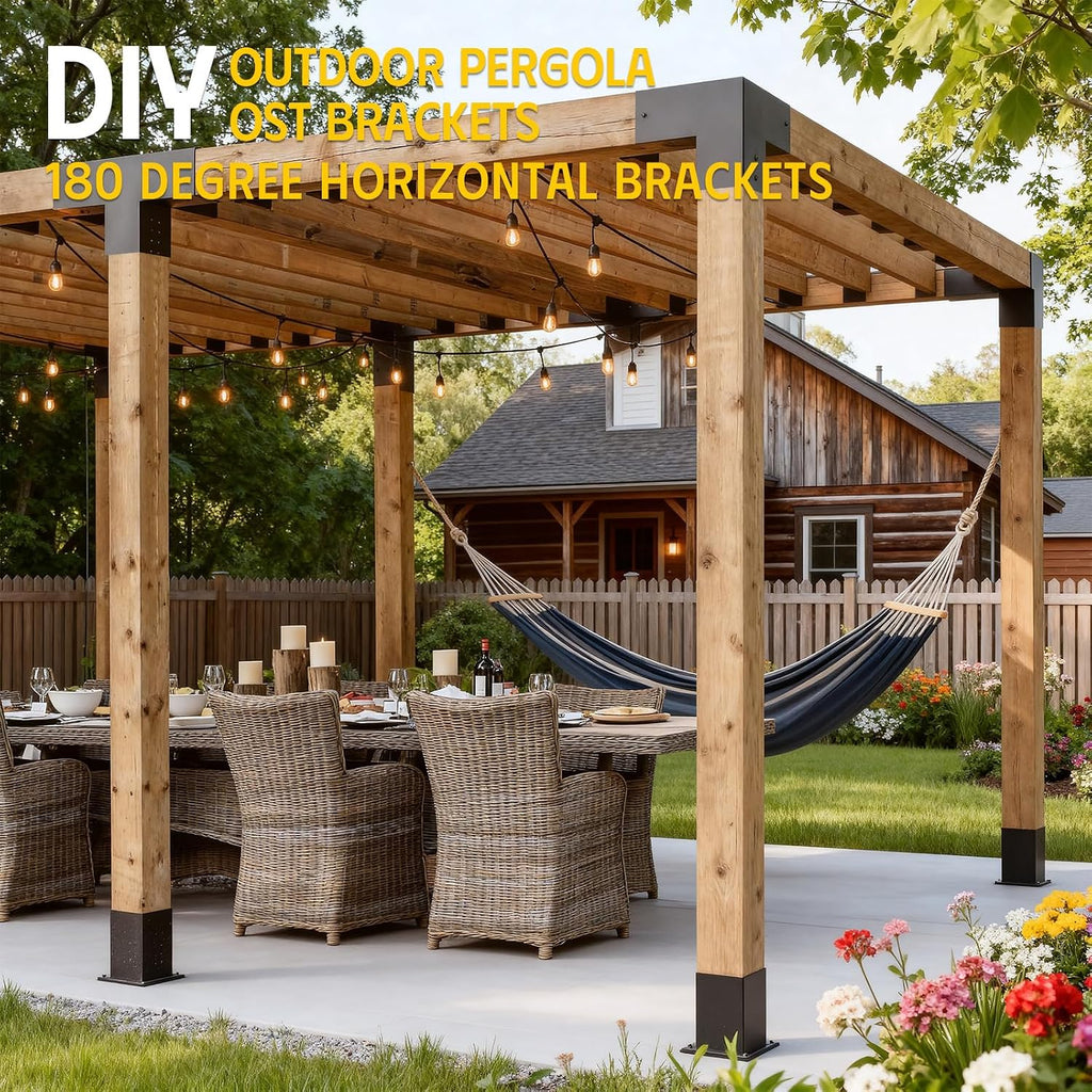 3-Way T-Shaped Pergola Brackets Kit,DIY Woodwork Brackets for 6' x 6' (Actual:5.5' x 5.5') Lumber for Patio Pergolas,Gazebos,Log Cabin W/Hardware - 2Pack