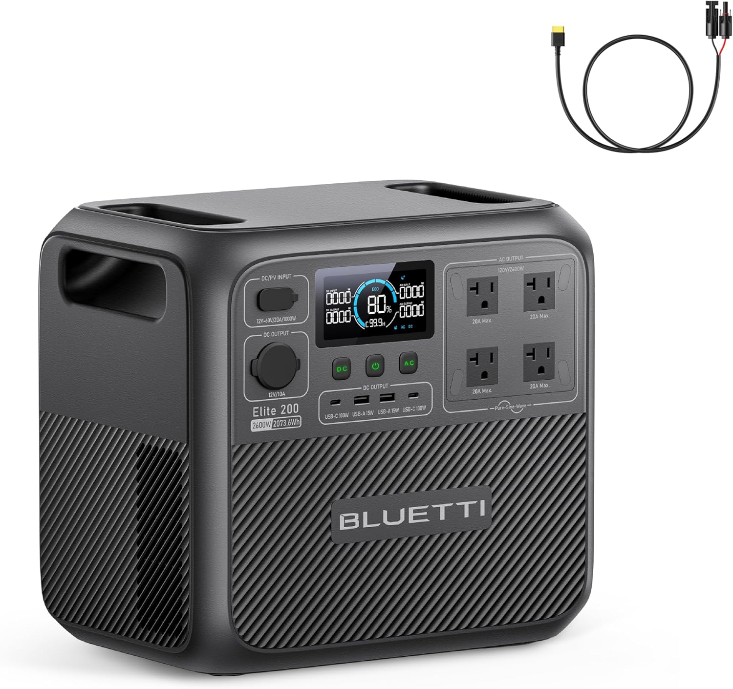 BLUETTI Elite 200 V2 Portable Power Station with Solar Charging Cable, 2073.6Wh LFP Battery Backup w/ 4 2600W AC Outlets, 17-Year Lifespan, Solar Generator for Camping, Off-grid