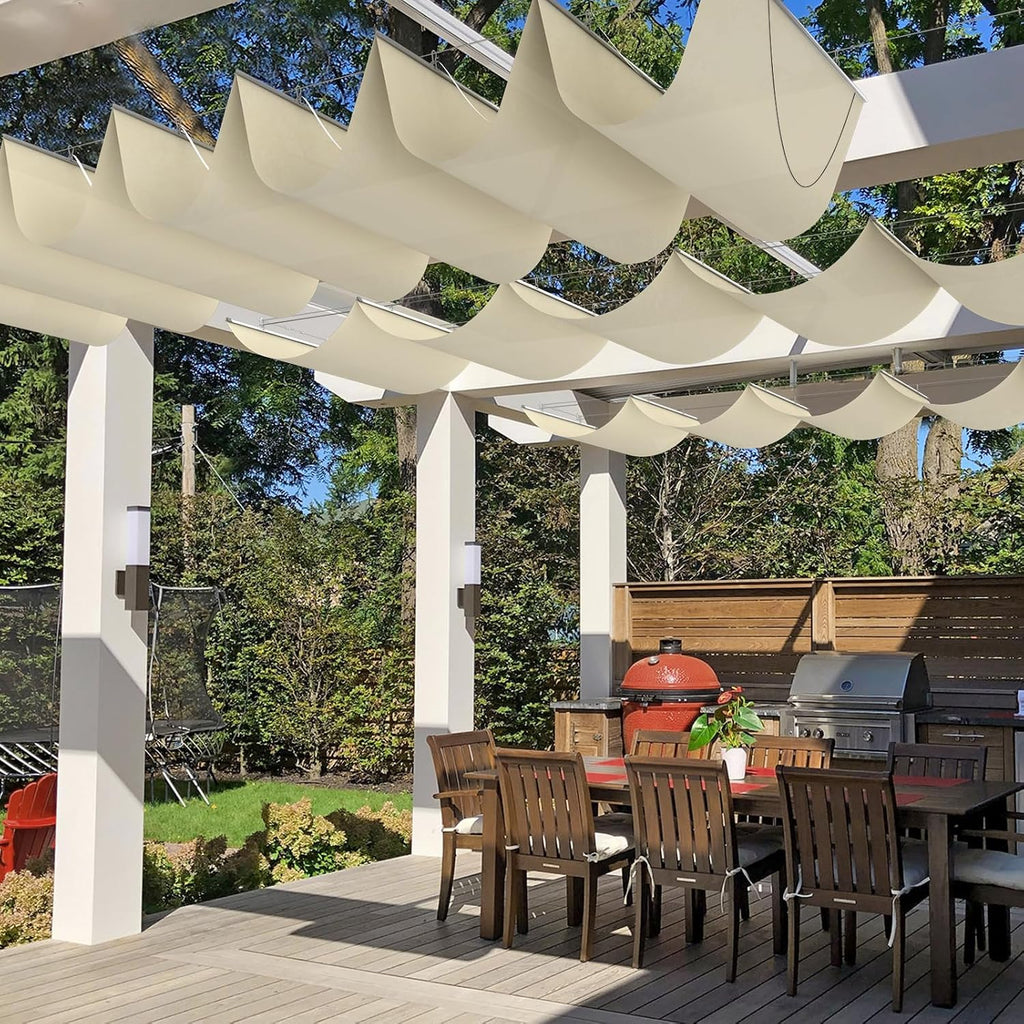 Windscreen4less 3' x 4' Waterproof Retractable Sun Shade Canopy Cover Sliding Wave Shade Sail for Pergola Patio Deck Yard Gazebo Outdoor (Beige)