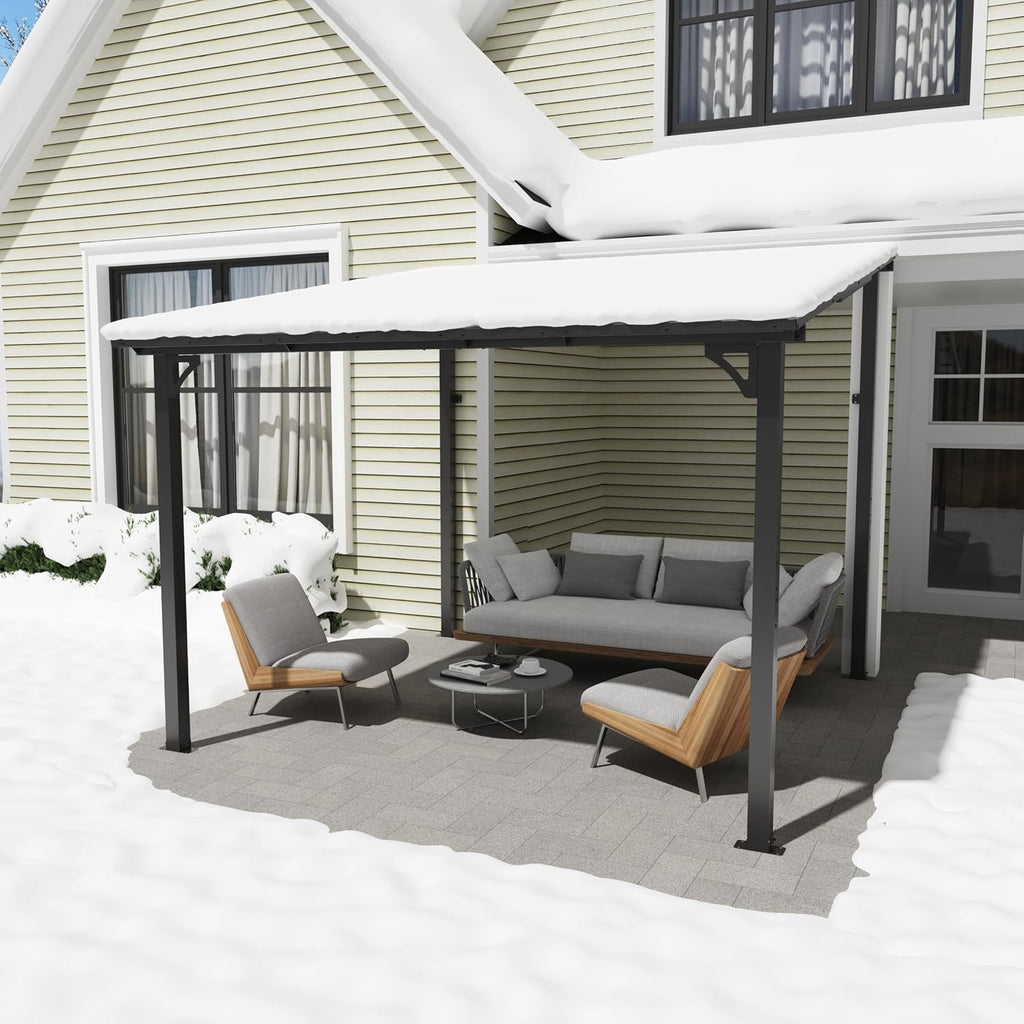 OC Orange-Casual 10x10 FT Patio All-Iron Gazebo,Hard Top Lean to Gazebo Pergola with Roof, Wall Mounted Heavy Duty Awnings, for Outdoor, Backyard, Deck