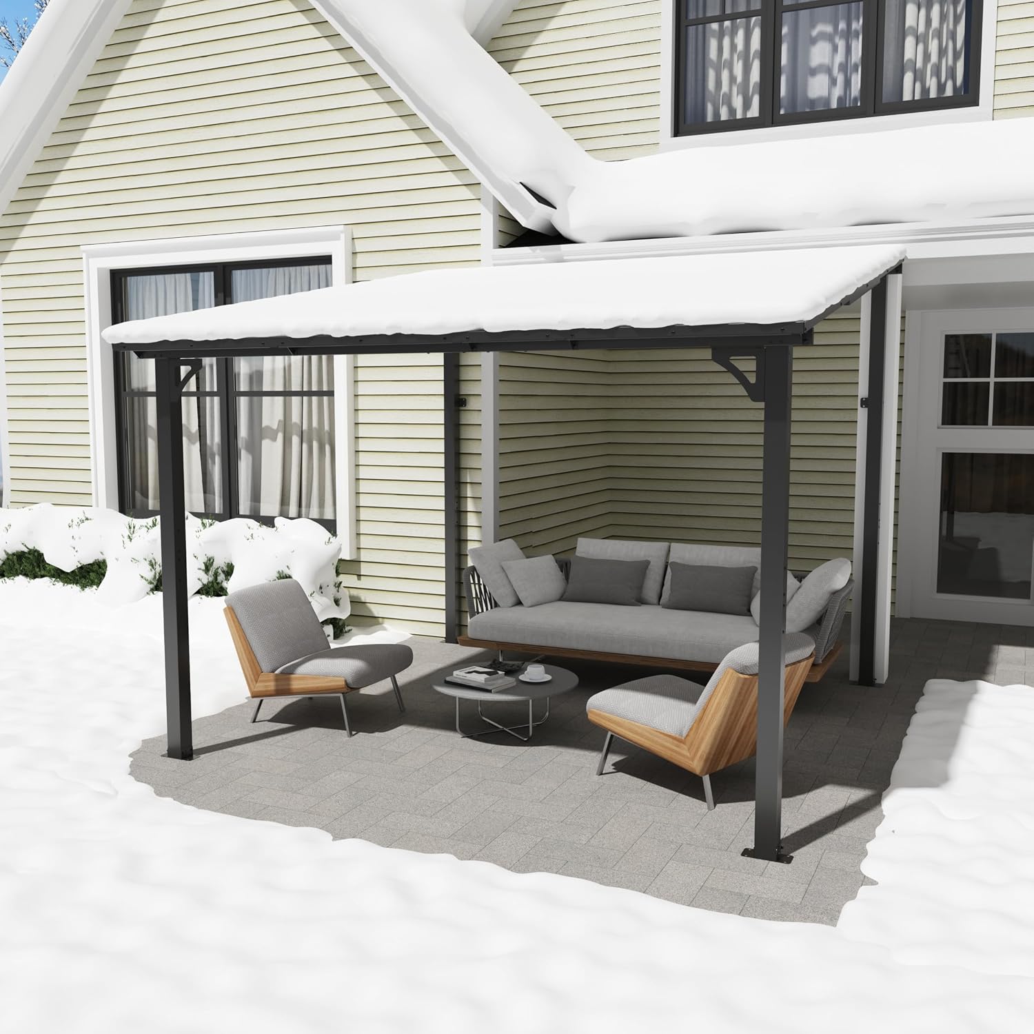OC Orange-Casual 10x10 FT Patio All-Iron Gazebo,Hard Top Lean to Gazebo Pergola with Roof, Wall Mounted Heavy Duty Awnings, for Outdoor, Backyard, Deck