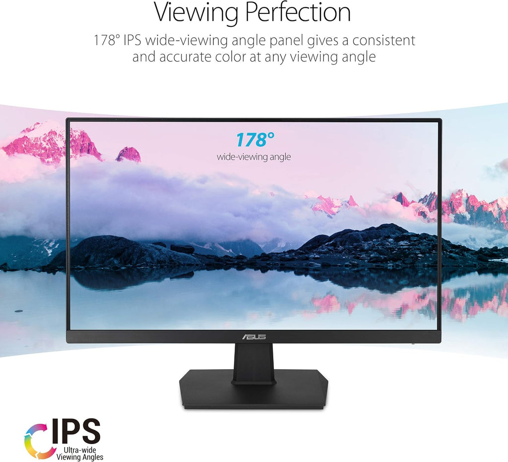 ASUS 27 Inch Desktop Monitor - Full HD (1920 x 1080), IPS, 75Hz, Adaptive-Sync, HDMI, D-Sub, Frameless - VA27EHE