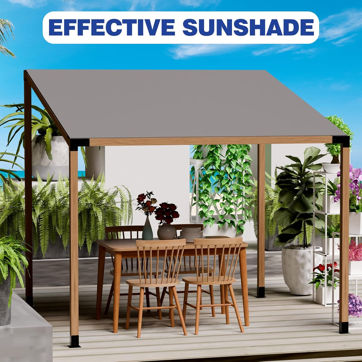 Pergola Kit - 3-Way Slanted Brackets, Powder-Coated, 4' x 4' (Actual: 3.5x3.5 Inch), Hardware for Outdoor Wood Pergolas, Gazebos, Sheds (8 pcs)