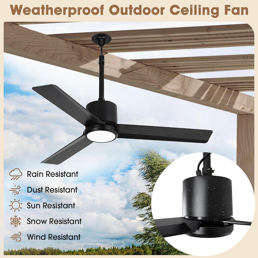 42' Outdoor Ceiling Fan with Light & Remote - IP65 Waterproof Plug in Hanging Fan, 6-Speed Upgrade DC Motor, 1850LM Dimmable LED for Patio, Porch, Gazebo, Pergola,Black