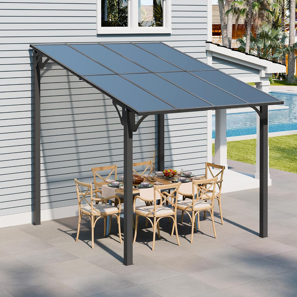 JY QAQA 8x10FT Outdoor Pergola, Gazebo Pergola with Sloped Roof, Large Wall Mounted Heavy Duty Awning for Patio, Deck, Backyard Outdoor pergola