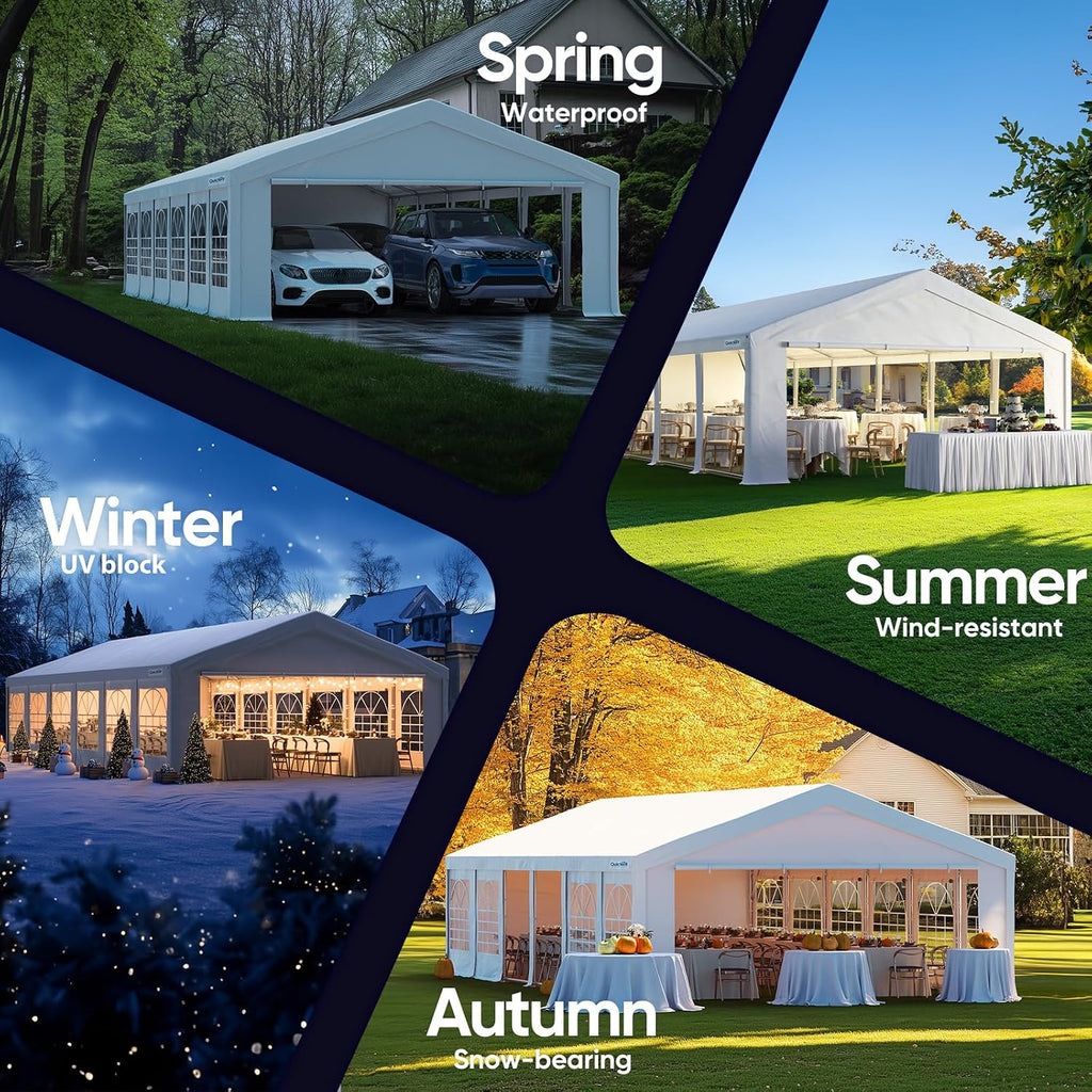 Quictent 20x40ft Party Tent Heavy Duty Outdoor Gazebo White Wedding Tent Canopy Event Shelter Carport with Removable Sidewalls& 6pcs Storage Bags
