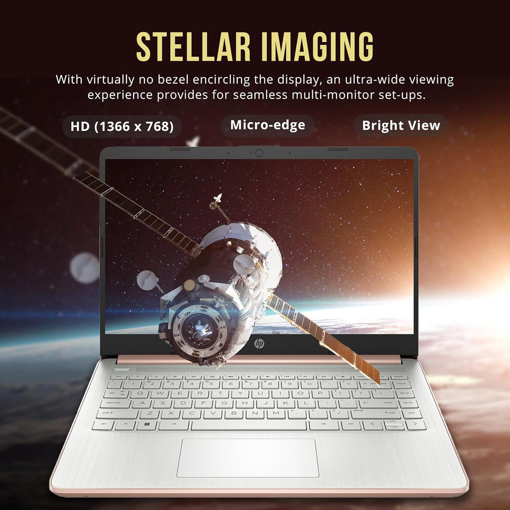 HP Stream 14' HD Laptop, Intel Celeron N4120 Processor, 4GB RAM, 128GB eMMC, Intel UHD Graphics, 720p Webcam, WiFi, HDMI, Windows 11 S, Rose Gold (Renewed)