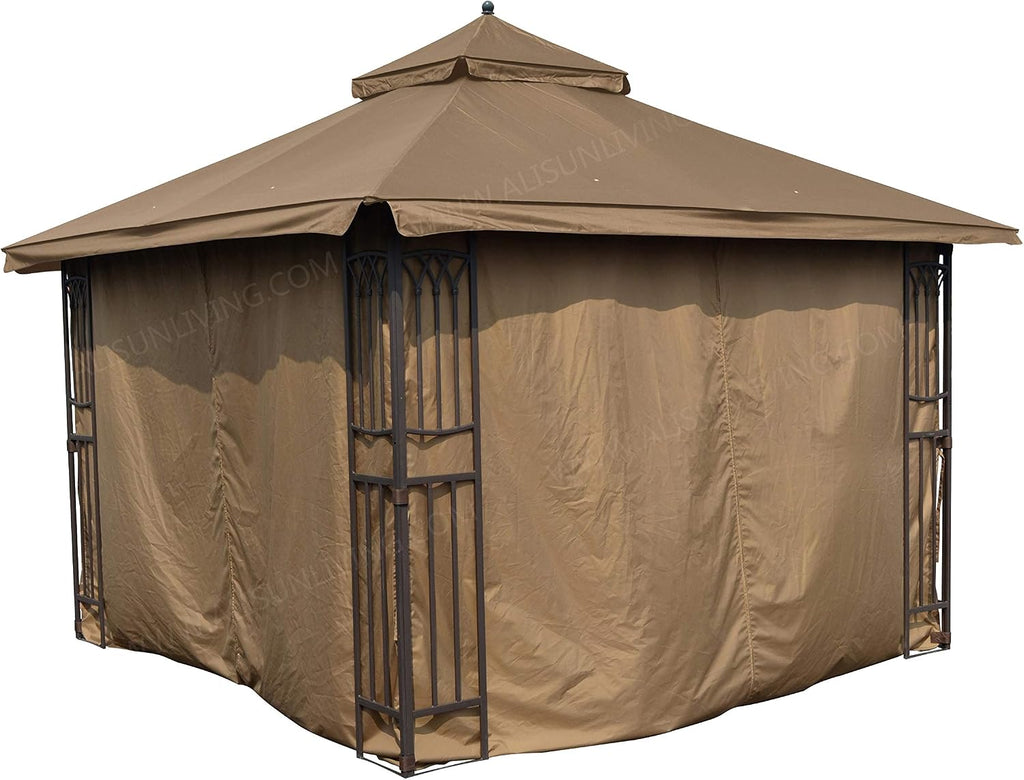 APEX GARDEN Four-Side Privacy Curtain Set for 10-Ft x 10-Ft Gazebo (10-ft x 10-ft, Tan)
