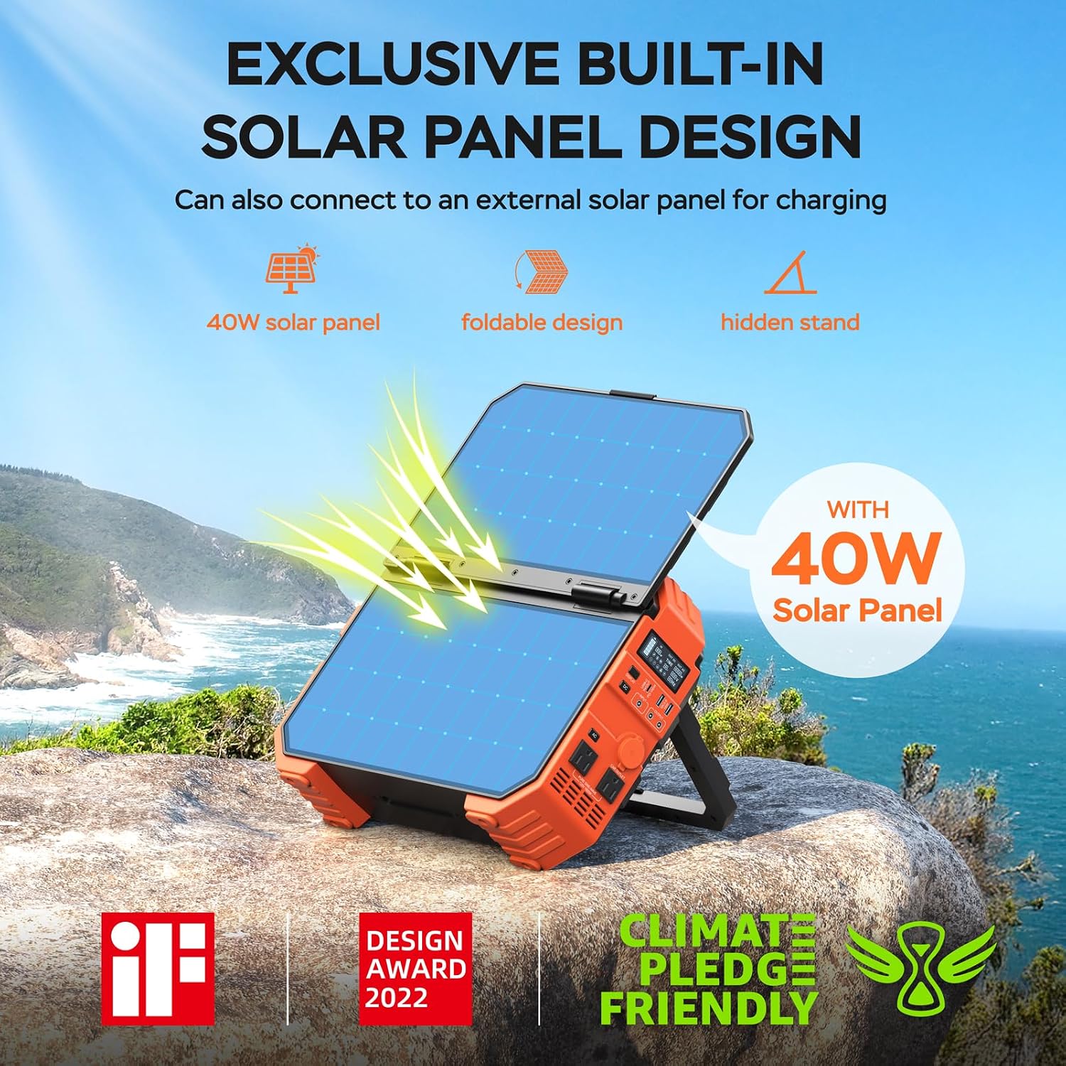 BLAVOR Portable Power Station 1600W (Peak 3200W), Built-in Solar Panel, 1024Wh LiFePO4 Battery, 100W USB-C Fast Charge, Solar Generator for Home Backup, Camping, Power Outages & RV