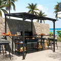 MEISSALIVVE 8' x 8' Wall Mounted Gazebo, Outdoor BBQ Grill Gazebo with Side Shelf, Lean to Metal Awnings with Sloped Roof, Heavy Duty Pergola for Backyard, Deck, Black