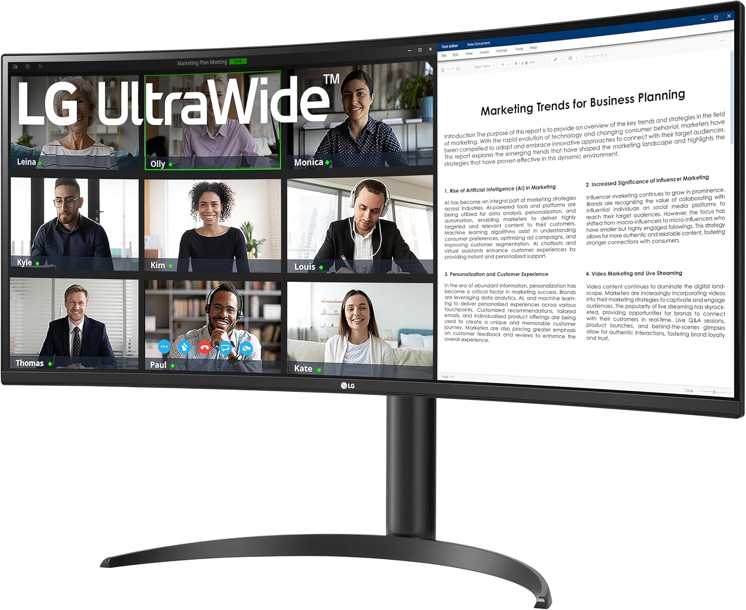 LG 34WR55QK-B 34-inch UltraWide WQHD (3440 x 1440) Curved Computer Monitor, 100Hz, 5ms, HDR10, Reader Mode, HDMI, DisplayPort, USB Type-C, Tilt/Height Adjustable Stand, Black