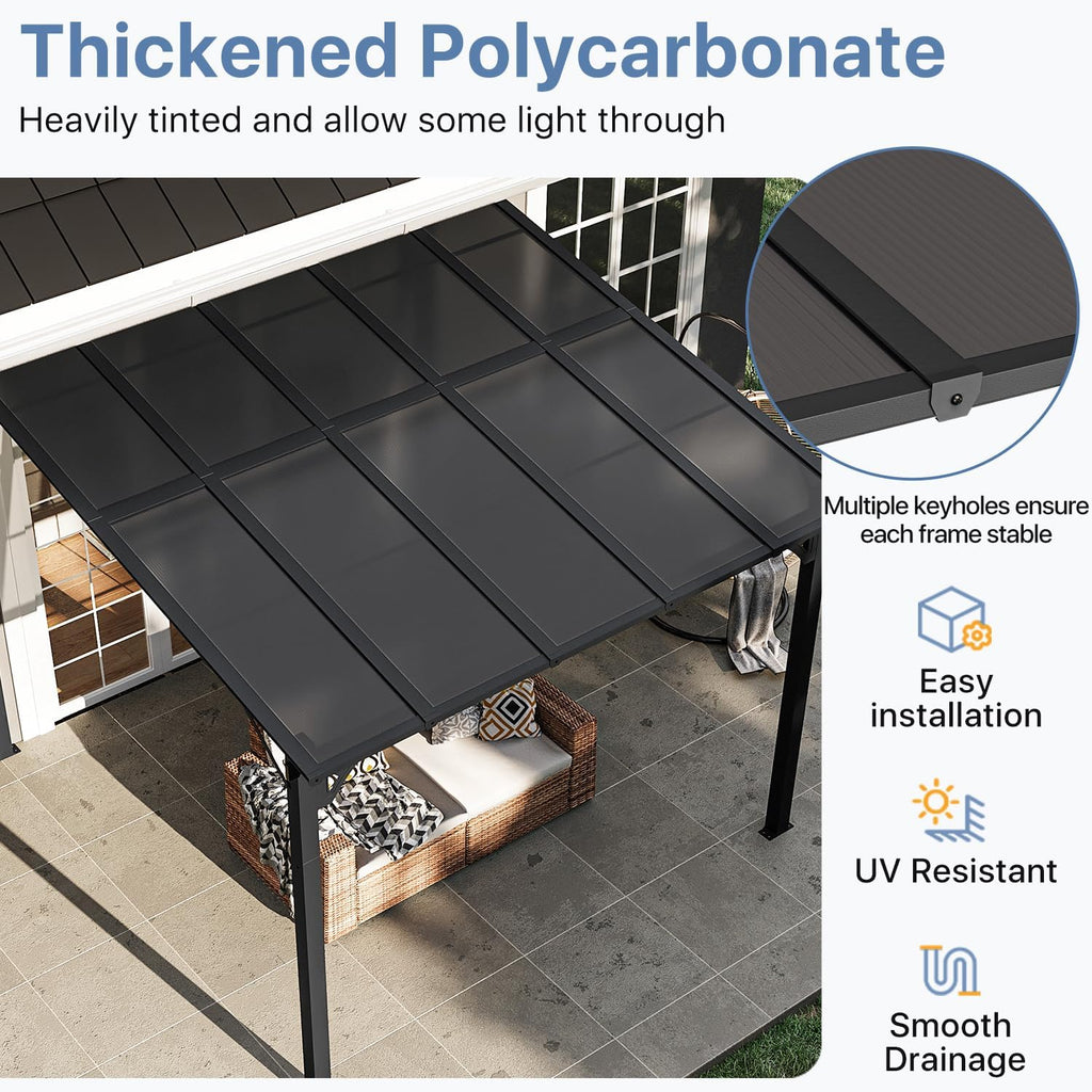 10' x 10' Gazebo for Patio, Gazebo Pergola with Sloped Roof, Large Wall-Mounted Heavy Duty Awnings, for Backyard, Deck, Patio