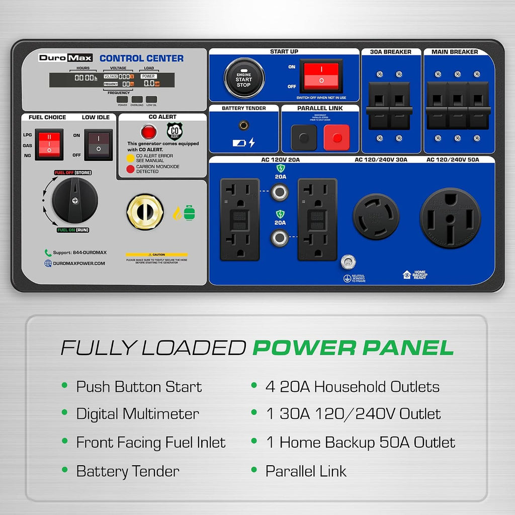 DuroMax XP9500iHT 9,500-Watt Tri Fuel Portable Digital Inverter Generator - Gas, Propane & Natural Gas, Remote Electric Start, Whole Home Power Backup, Transfer Switch Ready, RV & Emergency Ready