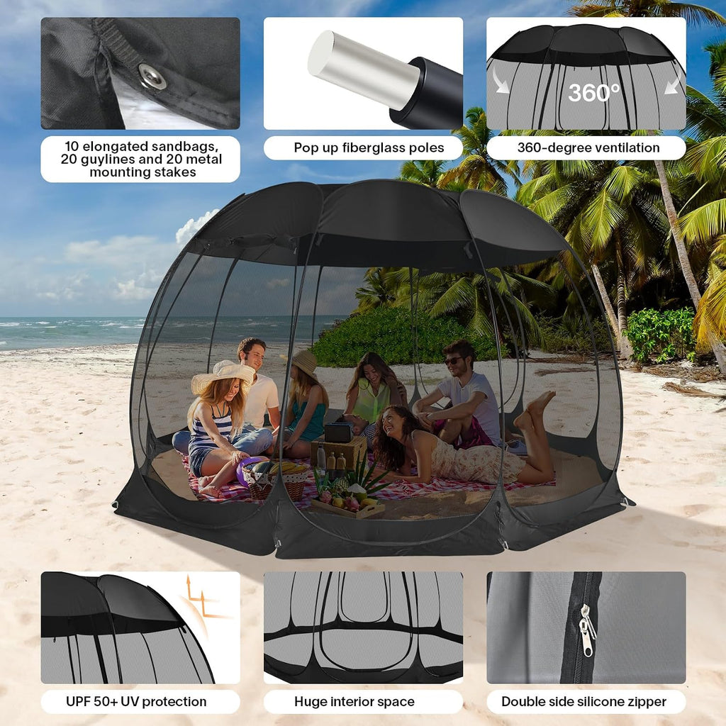 Alvantor® Pop Up Screen House, Outdoor Mosquito Mesh Tent with UV Resistant, Pop Up Canopy Easy Up, Foldable Screen Room for Camping,Backyard, Garden, Patio(Black, 15x15 FT)