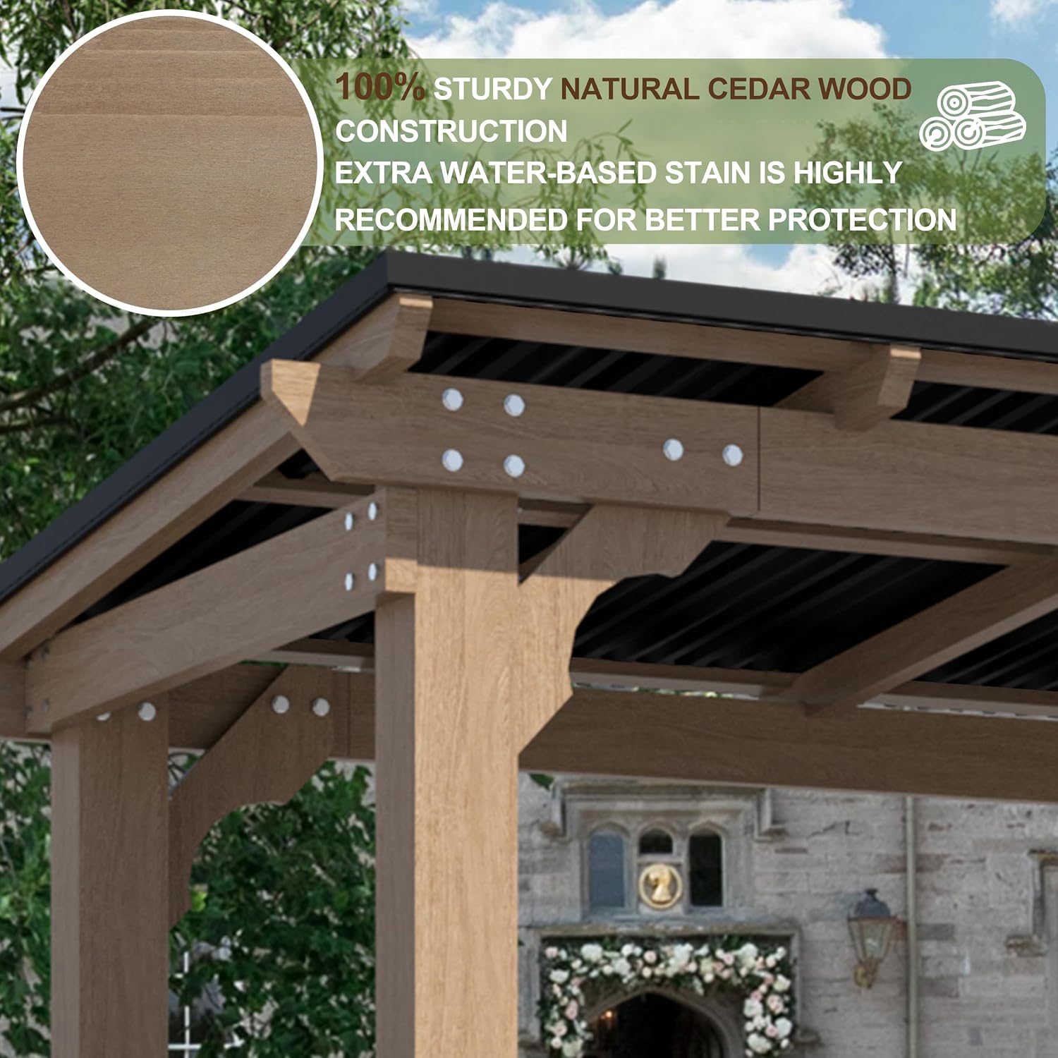 MUPATER 8' x 5' Wooden Grill Gazebo with Sloping Metal roof, Rainwater Drainage, Cedar Frame, Heavy Duty Canopy Suitable for Full-Size Grill, BBQ Canopy for Outdoor Patio, Lawn, Garden, Backyard