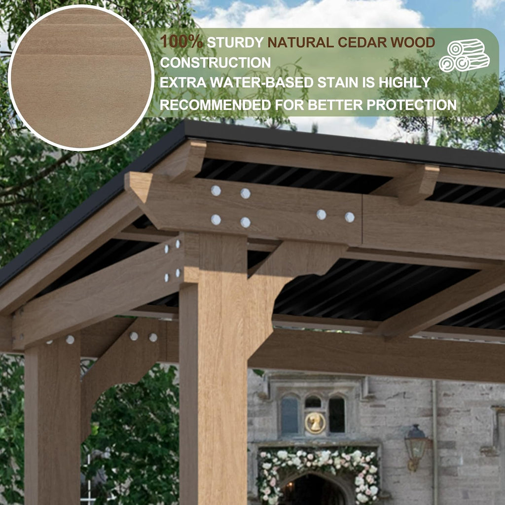 BlueWish 8' x5' Outdoor Grill Gazebo, Wood Grill Gazebo with Metal Sloping Roof, Heavy Duty Cedar Wood Frame, Wind-Resistant Patio Gazebo with Shelves for Barbecue, Backyard, Garden, Light Mocha Brown