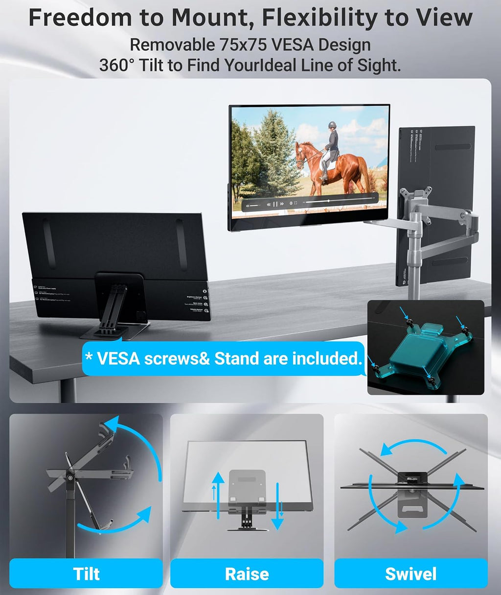 Ingnok Portable Monitor,15.6 inch 10 Point Touchscreen, FHD 1080P Laptop Screen Extender,Multi-Touch Gestures for Laptop,Mac, DC Dimming EyeCare, Adjustable Stand,USB C HDMI