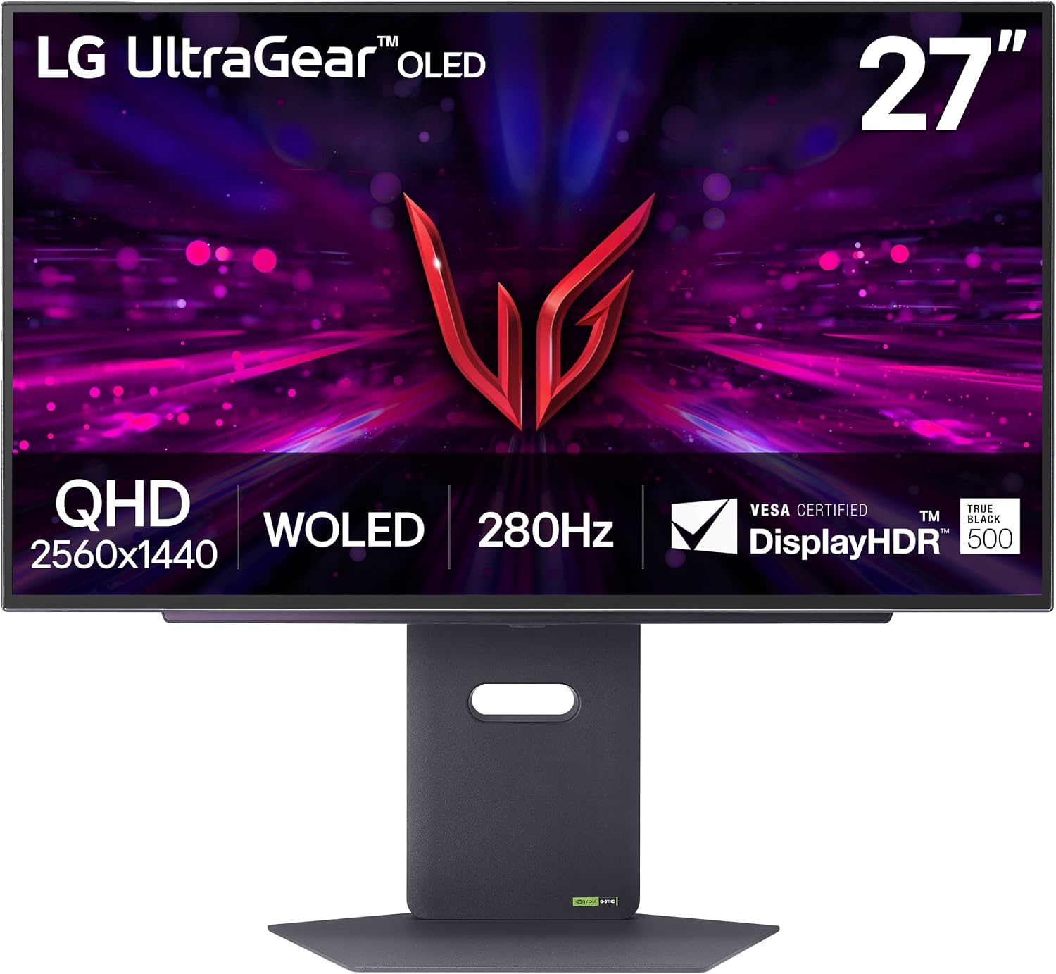 LG 27GX700A-B 27-inch Ultragear QHD (2560 x 1440) OLED Gaming Monitor, 280Hz, 0.03ms, NVIDIA G-Sync, AMD FreeSync Premium Pro, VESA DisplayHDR TrueBlack500, with up to DCI-P3 99.5%, HDMI 2.1, Black