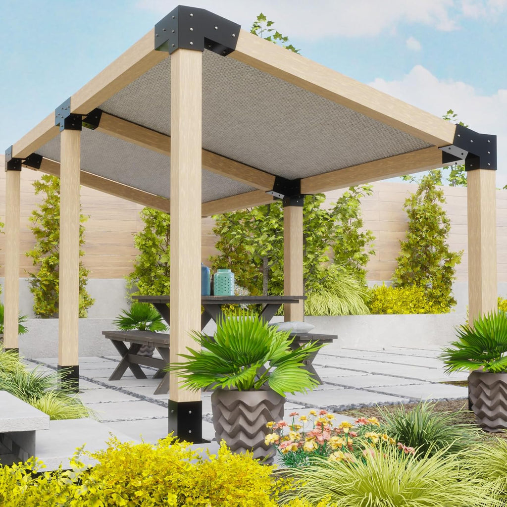 Slanted Pergola Brackets, 4PC Woodworks Pergola Kit 15° & 75° 4-Way Bracket with Post Base for 4x4'' (Actual: 3.5x3.5'') Wood Beams Elevated Wood Stand Kit
