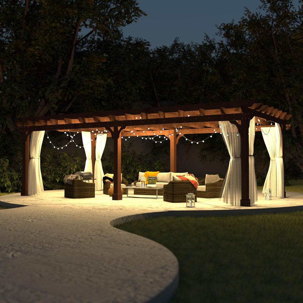 VEIKOU 12x20 FT Cedar Wood Gazebo, Outdoor Pergola with 5.5' Thick Snow Wind Support Structure, Pergola Kits with Stakes, Slatted for Patio, Backyard, Garden