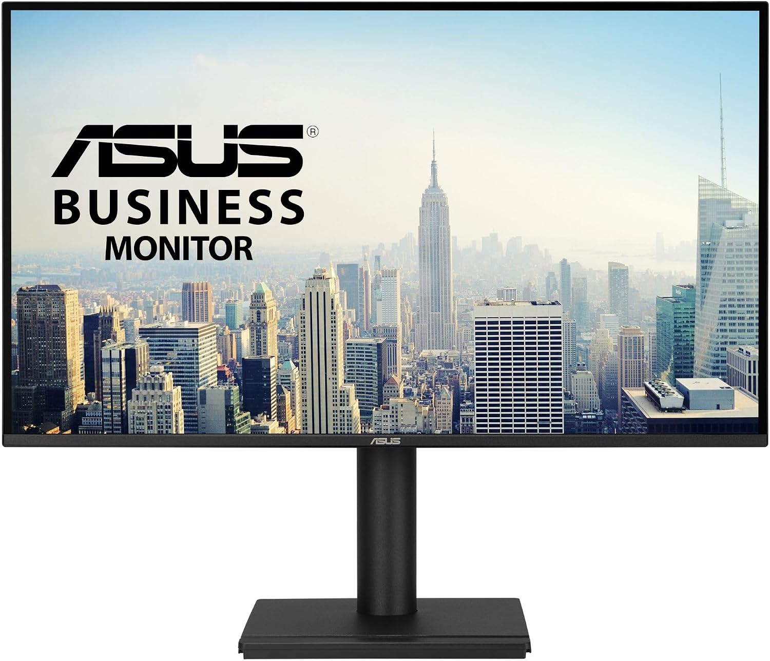 ASUS 27' 1440P Business Monitor (VA27AQSE) - IPS, QHD, 99% sRGB, Frameless, HDMI, DisplayPort, VGA, 1ms, Speakers, Low Blue Light, Flicker Free, Ergonomic Design, VESA Wall Mountable, 3 yr Warranty