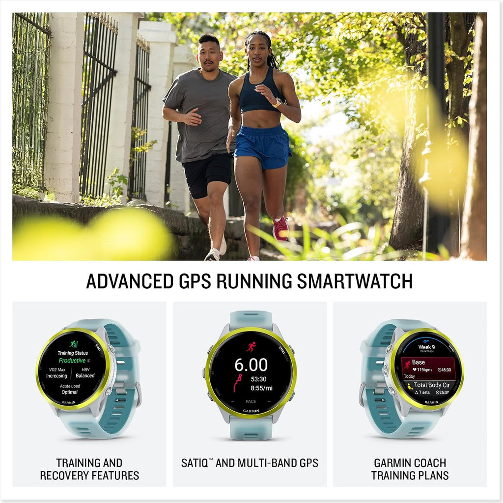 Garmin Forerunner 570 Advanced GPS Running and Triathlon Smartwatch Bundle (47 mm, Amp Yellow/Translucent Whitestone/Turquoise)