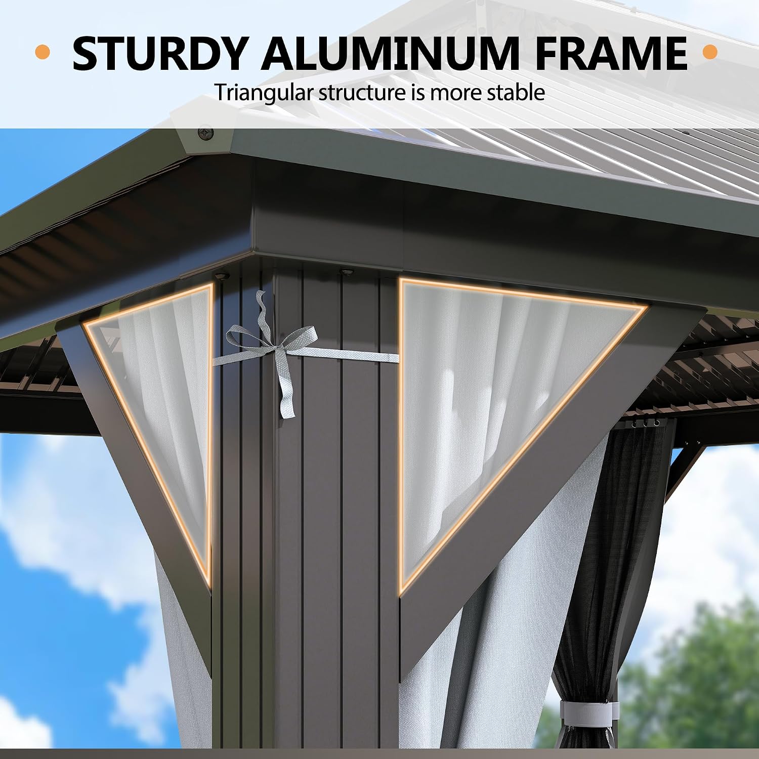 10'x10' Hardtop Gazebo, Outdoor Double Roof Galvanized Steel Gazebos, Aluminum Frame Permanent Pavilion with Curtains & Netting for Backyard, Patio, Deck