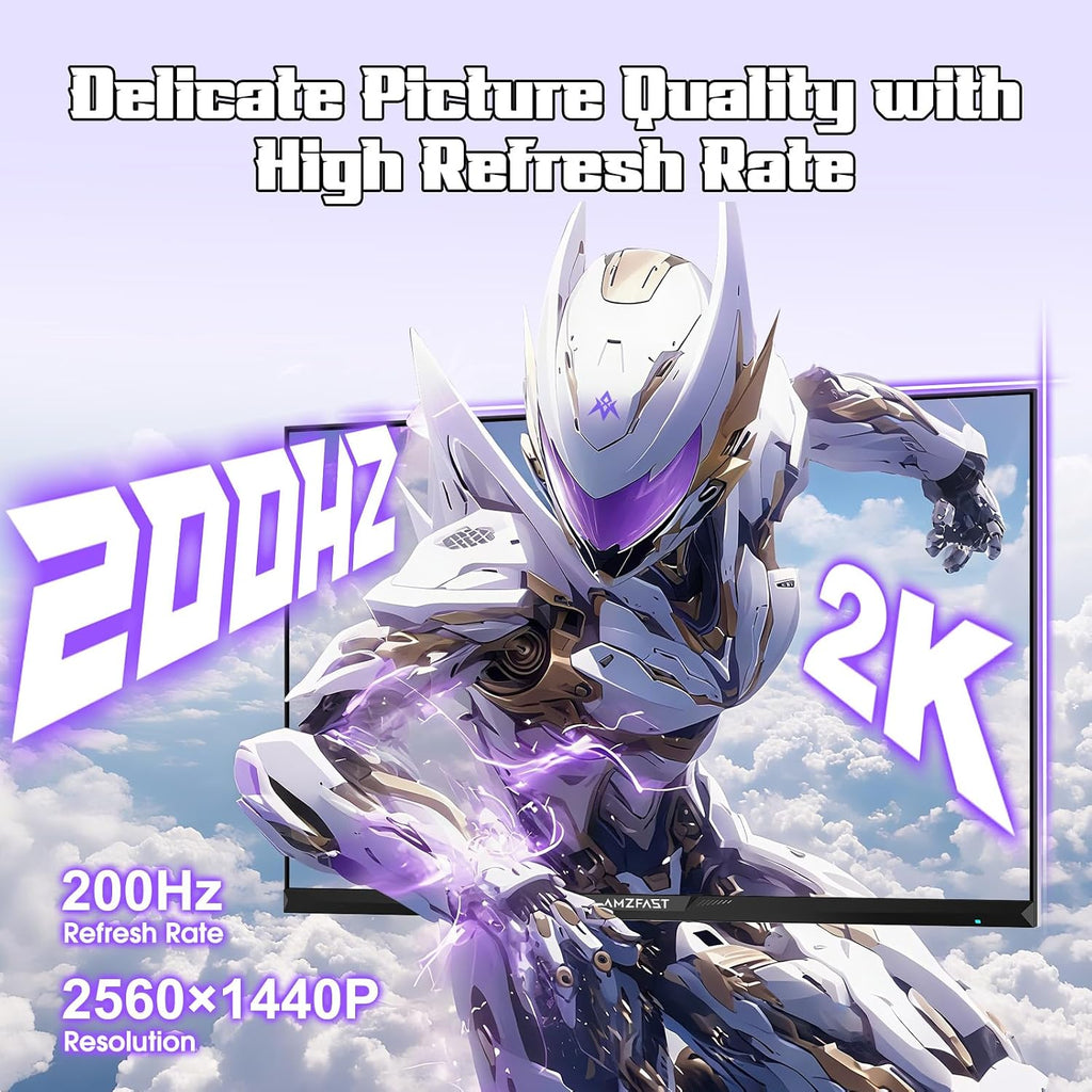 Amzfast 27 Inch 1440P 200Hz/180Hz White Gaming Monitor, MPRT 1ms 2K QHD, Fast IPS | HDR400 & TÜV Rheinland Eye Care & 12 Months Exchange, with HDMI & DP Cable
