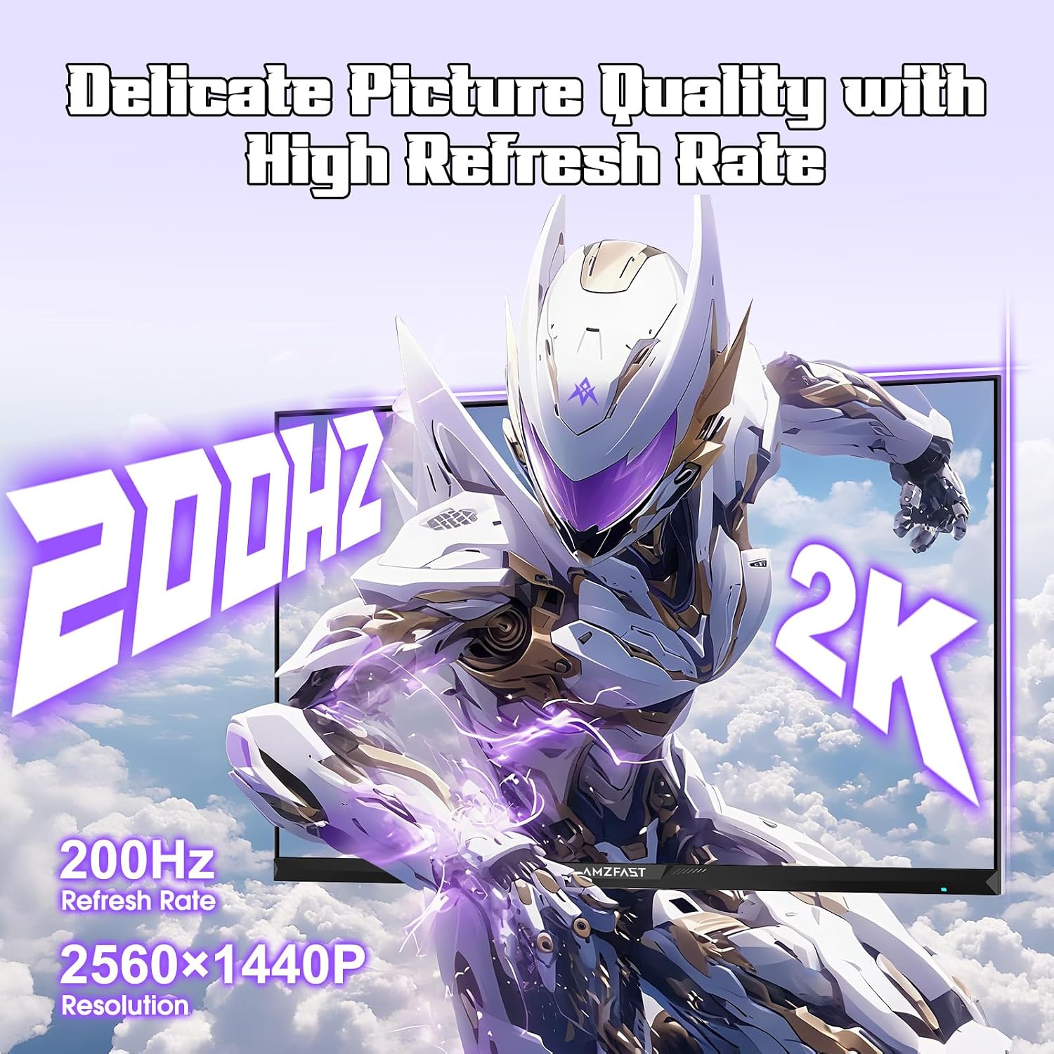 Amzfast 27 Inch 1440P 200Hz/180Hz White Gaming Monitor, MPRT 1ms 2K QHD, Fast IPS | HDR400 & TÜV Rheinland Eye Care & 12 Months Exchange, with HDMI & DP Cable