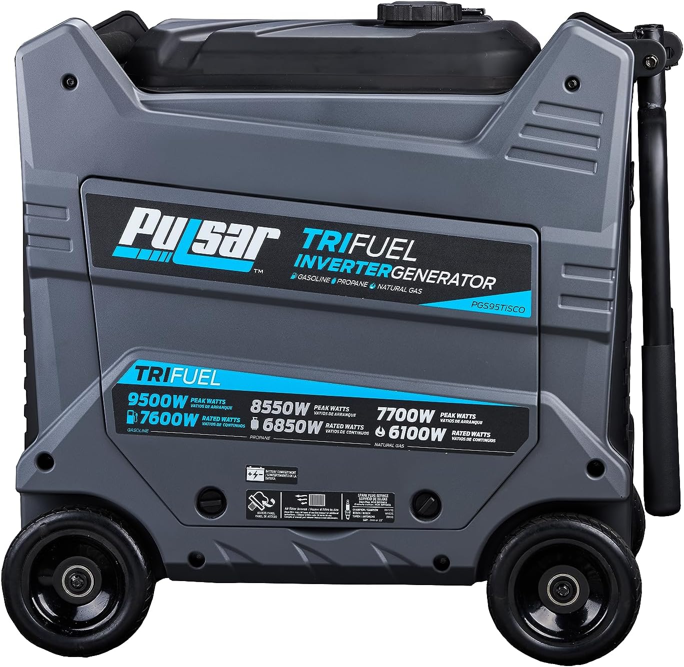 Pulsar 9500W Tri Fuel Gasoline Propane Natural Gas Portable Inverter Generator w/Remote Start & CO Sentry for Home Use GS95TiSCO