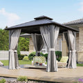 Aoxun 10'x10' Hardtop Gazebo, Permanent Metal Pavilion with Galvanized Steel Double Roof, Outdoor Pergola with Nettings and Curtains for Lawn, Garden, Patio (Gray)