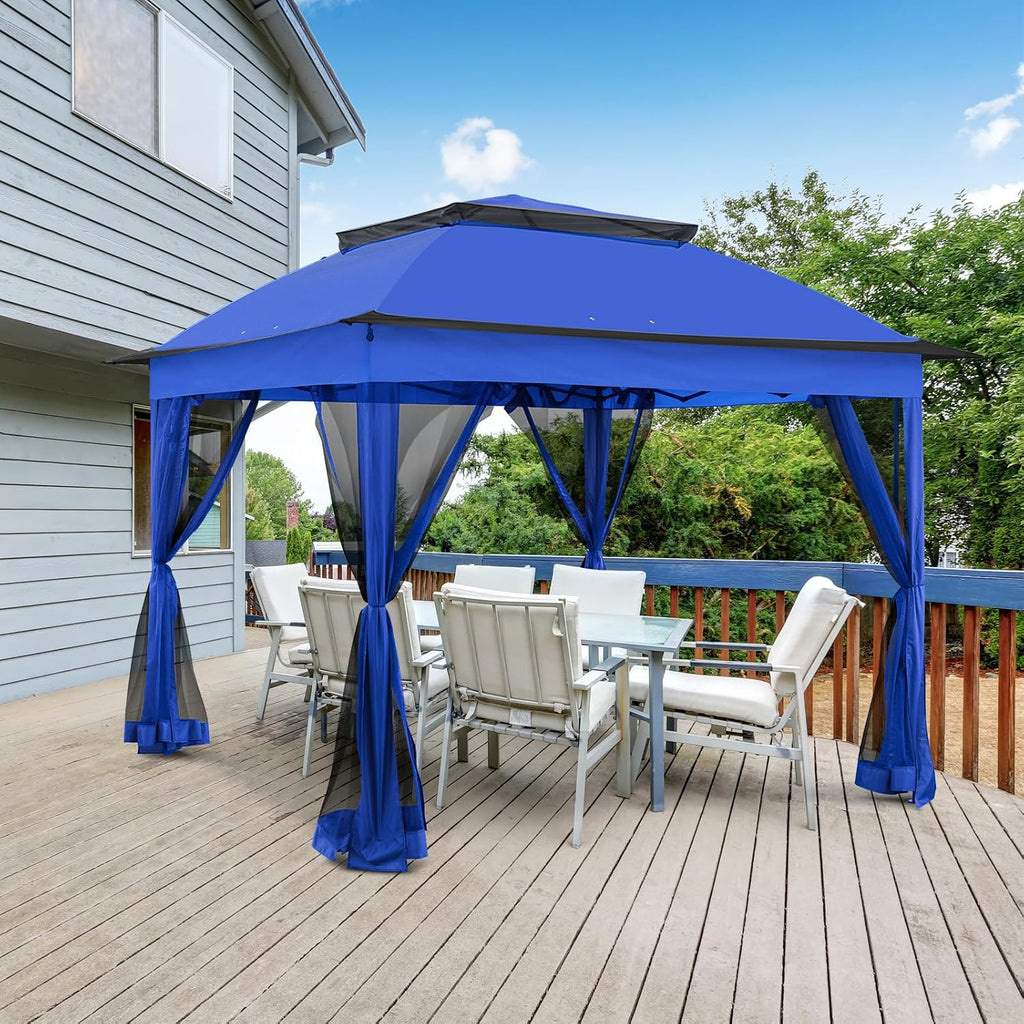 EAGLE PEAK 11x11 Pop Up Gazebo with Mesh Netting, Easy Up Screened Canopy for Patio and Backyard, Easy Set up Outdoor Gazebo (Blue)